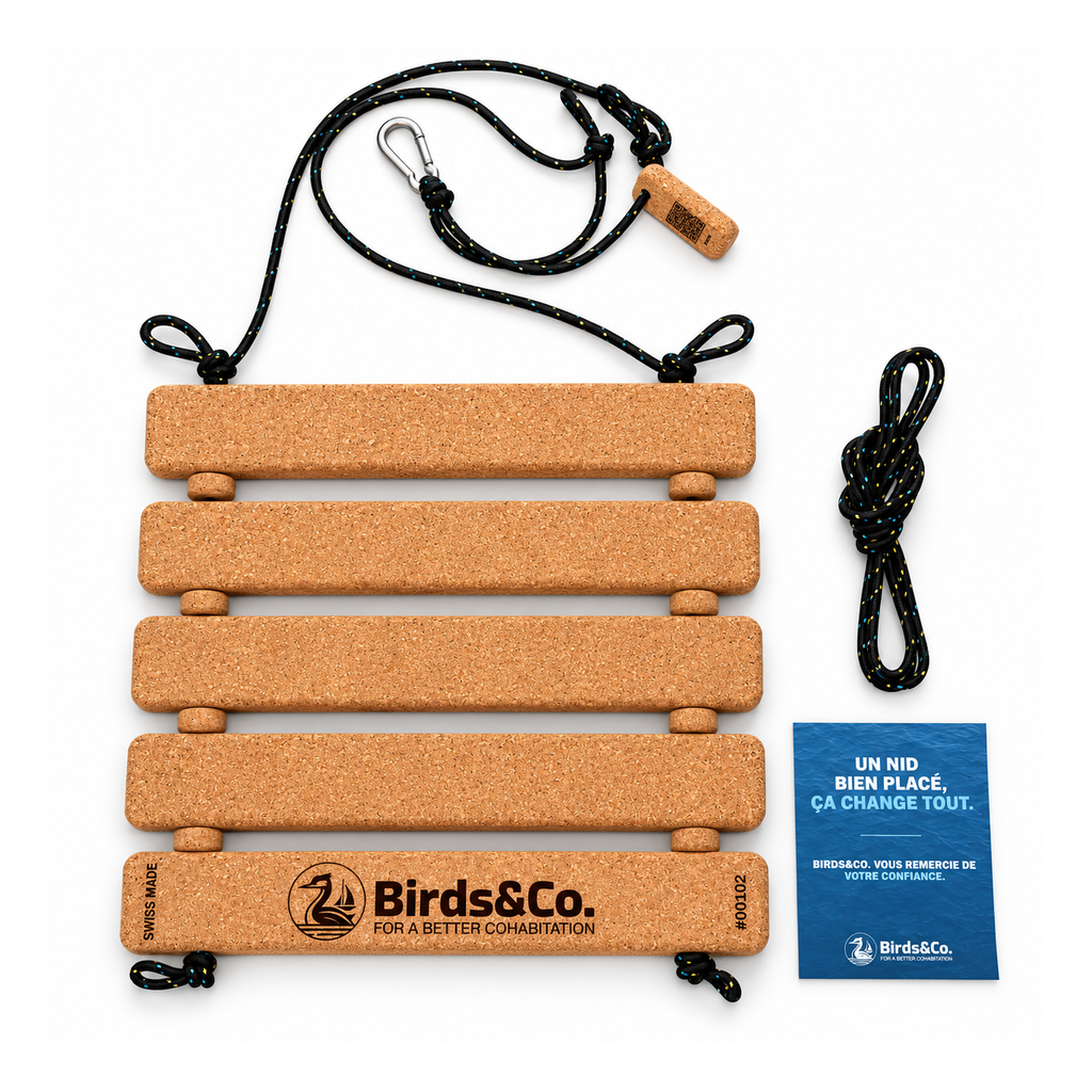 Contents of the Léman 1 box: assembled platform, extra mooring rope and guide